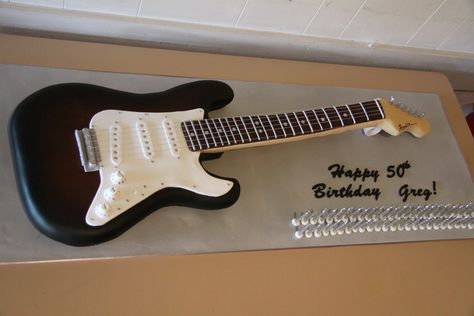 guitar cakes | The cake was life size but not big enough to feed the whole party so I ... Guitar Birthday Cakes, 50th Birthday Cakes For Men, Rock And Roll Birthday, Music Cakes, Guitar Cake, Birthday Cakes For Her, Cake Central, Birthday Cakes For Men, 50th Birthday Cake