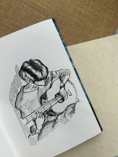 Pen sketch Guitar Drawing Aesthetic, Sketch Guitar, Guitar Doodle, Aesthetic Guitar, Guitar Sketch, Guitar Illustration, Guitar Drawing, Drawing Aesthetic, Guitar Teacher