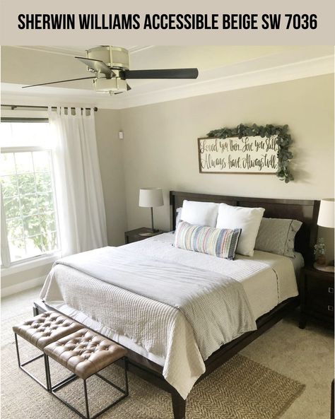 Accessible Beige Sw, Bedroom Paint Color Ideas, Neutral Bedroom Paint, Accessible Beige Sherwin Williams, Sherwin Williams Accessible Beige, Bedroom Paint Color, Best Bedroom Paint Colors, Cozy Bedroom Colors, Ceiling Fan Bedroom