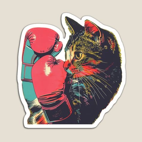 Get my art printed on awesome products. Support me at Redbubble #RBandME: https://www.redbubble.com/i/magnet/Boxer-cat-Boxing-Kitten-Sport-Cat-by-CreativeArts-S/160358278.TBCTK?asc=u Cat Boxing, Arte Hippy, Lino Art, Cute Laptop Stickers, Sport Art, Eastern Art, Graphic Tshirt Design, Cat Stickers, Sticker Art