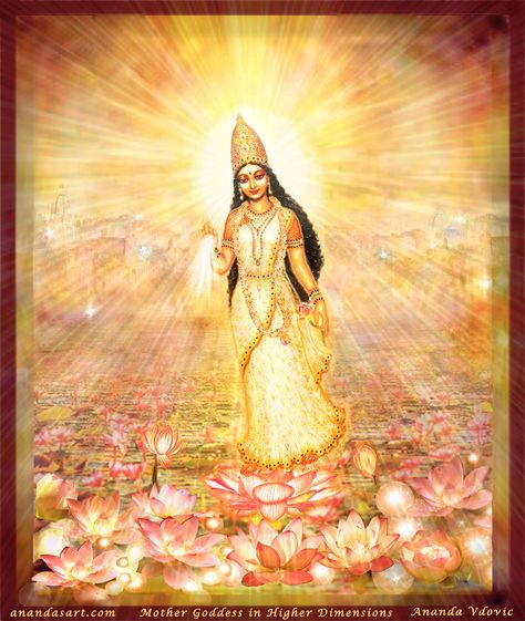 Goddess in Higher Dimension Heavenly Landscape, Maa Lakshmi, Gods Goddesses, Saraswati Goddess, Divine Goddess, Lakshmi Images, Indian Goddess, Vedic Art, Shiva Shakti