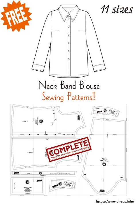 This is the pattern of Neck band blouse. inch size(letter size) Children's-4,8,10/Ladies'-S,M,L,LL/Men's-S,M,L,LL cm size(A4 size) Children's-100,120,140/Ladies'-S,M,L,LL/Men's-S,M,L,LL Added the number of fabric meters required for each size ❤️The production process is now uploaded to the site. Mens Shirt Sewing Pattern, Mens Shirt Pattern Sewing, Shirt Pattern Free, Button Up Shirt Pattern, Button Down Shirt Pattern, Polo Shirt Pattern, Blouse Pattern Free, Sewing Paterns, Mens Shirt Pattern