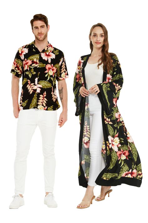 PRICES MAY VARY. 100% Rayon Pull On closure Please add women and men items to cart individually to receive the matching set. Exact Matching Outfit, Great for couple. Women Maxi Kimono sizes are One Size. Men sizes are from Small to 3XL. Made of rayon. Beautiful Hawaiian print, perfect for any beach occasions or Luau parties, also great for cruise. Matching men's shirts, various women Jacketes, and boy outfits available. Miss Hawaii already? Keep the Hawaii Hangover going! Our first offering in o Luau Clothes, Add Women, Luau Shirts, Luau Outfits, Miss Hawaii, Maxi Kimono, Matching Outfit, Hawaiian Luau, Black Clothing