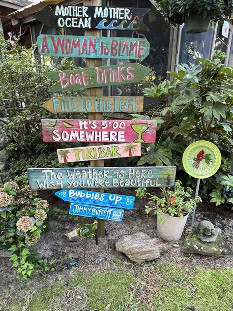 Jimmy Buffet Party, Jimmy Buffett Party, Margaritaville Party, Nautical Outdoor Decor, Tiki Signs, Jimmy Buffett Margaritaville, Backyard Signs, Buffet Party, Backyard Walkway