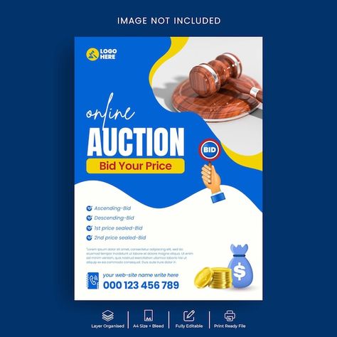 Vector online auction flyer or poster te... | Premium Vector #Freepik #vector Poster Template Design, Vector Online, Name Writing, Poster Template, Vector Photo, Online Auctions, 3d Animation, Premium Vector, Template Design