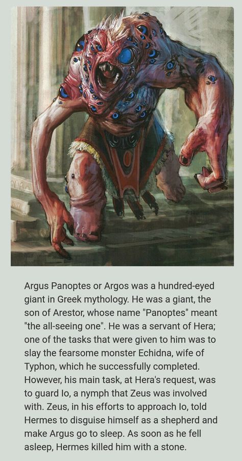 Greek Monsters Art, Argus Greek Mythology, Greek Myth Creatures, Dnd Greek Monsters, Greek Myth Monsters, Greek Mythology Sea Creatures, Argos Greek Mythology, Moirai Greek Mythology, Argus Panoptes