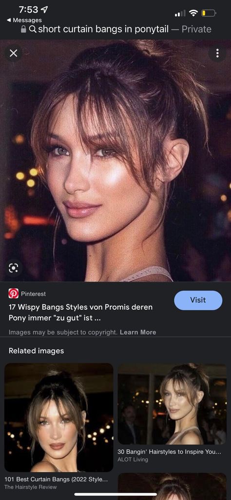 Side Bangs 2023 Trends, Light Side Bangs Wispy, Wispy Curtain Bangs Dark Hair, Side Bangs For Thinning Hair, Whispy 90s Bangs, Wispy Curtain Bangs Ponytail, Slick Back Ponytail With Curtain Bangs, Whisky Side Bangs, Swoops Bangs