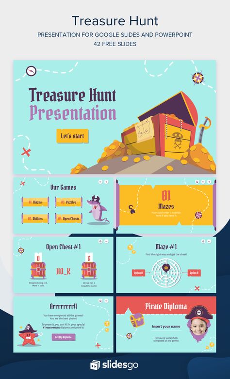 Have a good time with children thanks to this Treasure Hunt game! This Google Slides theme and PowerPoint template is interactive and fun Interactive Powerpoint Games, Ppt Games Template, School Powerpoint Templates, Powerpoint Game Templates, Theme Powerpoint, Free Powerpoint Presentations, Interactive Powerpoint, English Activities For Kids, Powerpoint Games