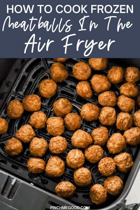 You can cook frozen meatballs right in your air fryer and they will come out perfectly juicy and golden in minutes. Great for a quick and easy weeknight meal even the kids will love. Serve them with your favorite dipping sauce or over spaghetti. Airfry Frozen Meatballs, Frozen Meatballs In Air Fryer, Air Fryer Frozen Meatballs, Beginner Air Fryer Recipes, Frozen Turkey Meatballs, Healthy Easy Dinner Ideas, Cooking Frozen Meatballs, Air Fryer Meatballs, Air Fryer Recipes Chicken Wings