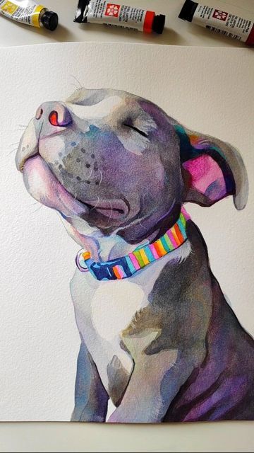 Acrylic Dog Portraits, Rainbow Dog Painting, Watercolour And Pencil Art, Dog Watercolour Painting, Watercolour Pet Portrait, Pet Art Ideas, Colorful Pet Portraits, Trending Art Ideas, Animals Cartoon Images