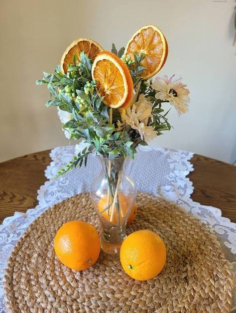 Dried Fruit Arrangements, Dried Fruit Floral Arrangement, Wedding Bouquet Orange Fruit, Lil Cutie Centerpieces, Fruit And Vegetable Centerpieces, Summer Party Table Centerpieces, Citrus Graduation Party, Summer Fruit Decor, Citrus Table Setting