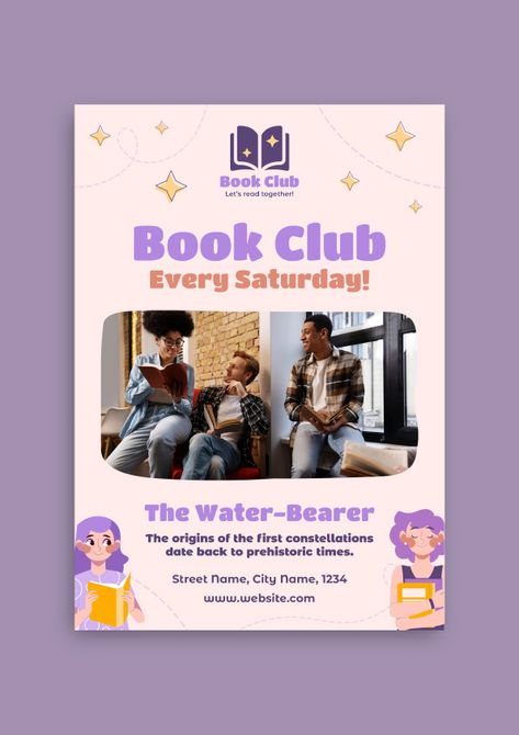 Hand-drawn Read Together Book Club Flyer Book Club Flyer, Read Together, Flyers Design, Water Bearer, Club Flyers, Brand Kit, Street Names, Free Graphic Design, Flyer Template