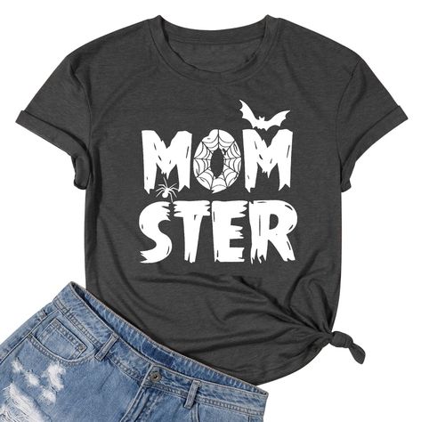 PRICES MAY VARY. Material: This women's Momster Shirt Tee is made of cotton blend material. This short sleeve fabric is super soft, breathable, skin friendly and very comfortable to wear Features: unny Spider Bat Graphic Tee，Mom Ster Letter Print Short Sleeve Tops，Cute Spider Web Letters T-Shirt，Casual Halloween party costume shirts，Classic Crew Neck Short Sleeve Shirt, Best Matching Shirt for Vacation and School, Work, Sports Wear it: This Halloween Momster T-Shirt for Women can be worn with ja Halloween Moms, Fall Shirts Women, Halloween Graphic Tees, Black Jersey, Halloween Fall, Fall Shirt, White Jersey, Halloween Tees, Halloween Women