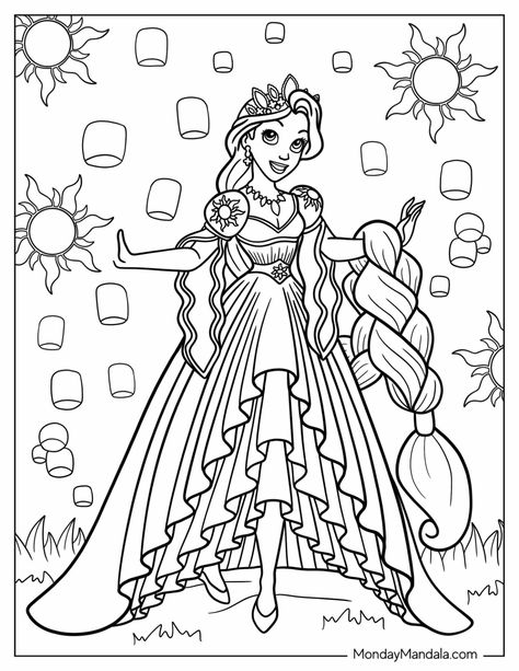 500 Princess Coloring Pages (Free PDF Printables) Rapunzel Coloring, Disney Coloring Pages Printables, Tangled Coloring Pages, Rapunzel Coloring Pages, Monster Truck Coloring Pages, Disney Princess Colors, Adult Coloring Books Printables, Disney Princess Coloring Pages, Star Coloring Pages