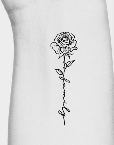 Rose Tattoo With Family As Stem, Tatoo Rose, Single Rose Tattoos, Cute Hand Tattoos, Rose Stem, Girly Tattoos, Single Rose, Name Tattoo, Rose Tattoos