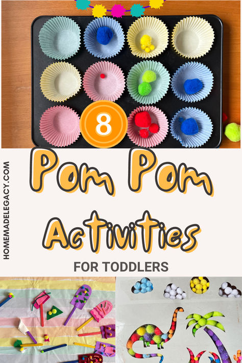 8 pom pom activities suitable for toddlers that will keep them engaged for hours. Perfect as kindergarten fine motor activities.  #pompomactivities #kindergartenactivities #toddleractivities #finemotor Toddler Pom Pom Activities, Pom Pom Activities For Toddlers, Pom Pom Activities, Kindergarten Fine Motor, Early Childhood Activities, Early Childhood Development, Pom Pom Crafts, Childhood Development, Childcare Center