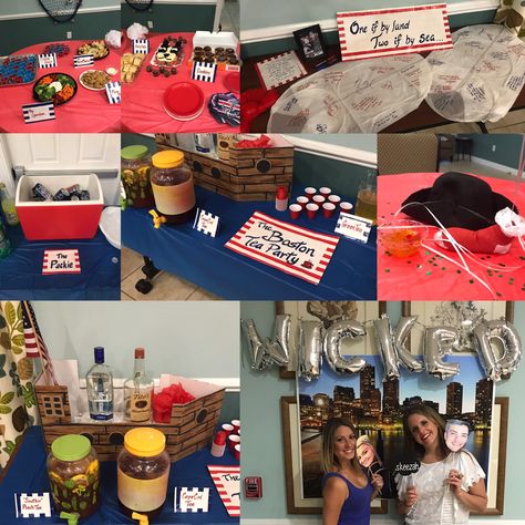 Boston Themed Party #wickedpissah Boston Tea Party Themed Party Outfits, Boston Themed Party, Boston Tea Party Theme, Boston Tea Party Decorations, Boston Tea Party Project, Boston Tea Party Ships And Museum, Boston Christmas, Boston Tea Party, 25th Bday