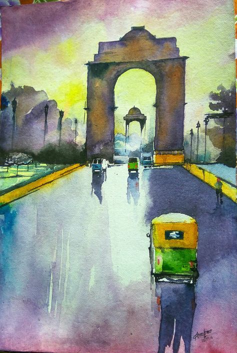 Water color  India gate Heather Stillufsen Quotes, Independence Day Drawing, Heather Stillufsen, India Gate, Craft Photography, Paint Nite, Types Of Painting, Watercolor Landscape, Painting Crafts