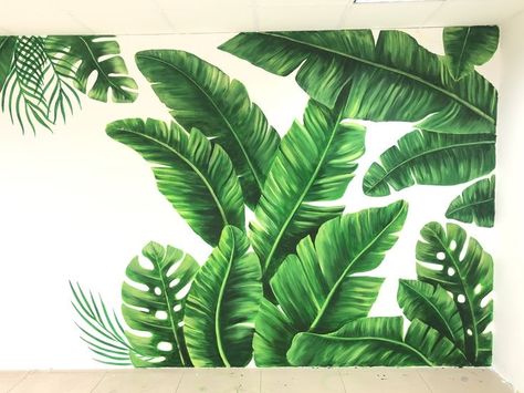 Tropical Plants Wall Painting, Banana Leaf Art, Tropical Frames, Marble Wall Mural, Garden Mural, Animal Portraits Art, Flower Art Drawing, Leaf Drawing, Art Tropical