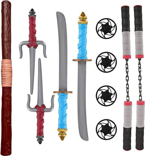 Amazon.com: Liberty Imports Ninja Toy Weapons Kids Role Play Set with 2 Katana Swords, 2 Sais, 2 Foam Nunchucks, 4 Shuriken and Bo Staff for Children Pretend Play Battles : Clothing, Shoes & Jewelry Kids Ninja Warrior, Ninja Tools, Kids Role Play, Bo Staff, Ninja Star, Nunchucks, Epic Story, Ninja Warrior, Art Wallpaper Iphone