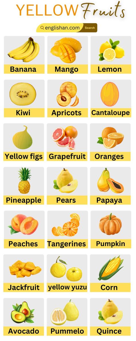 All Yellow Fruits Names in English Inforgraphic Fruits And Vegetables Names, Kids Learning Alphabet, Fruits And Vegetables List, Fruits Name In English, Vegetable Chart, Yellow Fruits, Body Parts Preschool, Ayurvedic Skin Care, Fruit Names