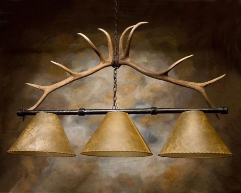 Dining & Pool Table lights – Frontier Iron Works Best Pool Tables, Pool Table Dining Table, Antler Ideas, Elk Horn, Antler Lights, Lodge Look, Antler Crafts, Antler Art, Table Lighting