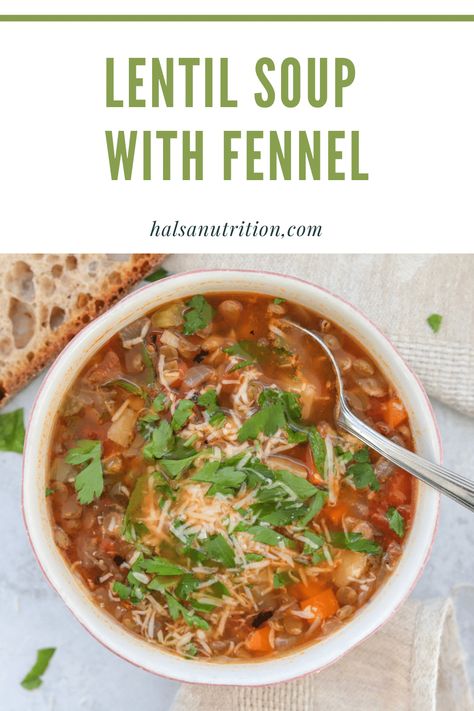 Lentil Soup with Fennel Soup Recipes With Fennel, Fennel Lentil Soup, Soup With Fennel, Recipes With Fennel Bulb, Fennel Soup Recipes, Fennel Recipes Soup, Postpartum Food, Meatless Food, Pregnancy Meals