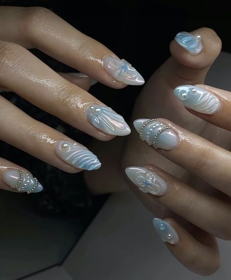 Gel Nail Designs Light Blue, Elegant Touch Nails, Romantic Nails, Gel Nail Art Designs, Simple Gel Nails, Girly Acrylic Nails, Basic Nails, Pretty Gel Nails, Pearl Nails