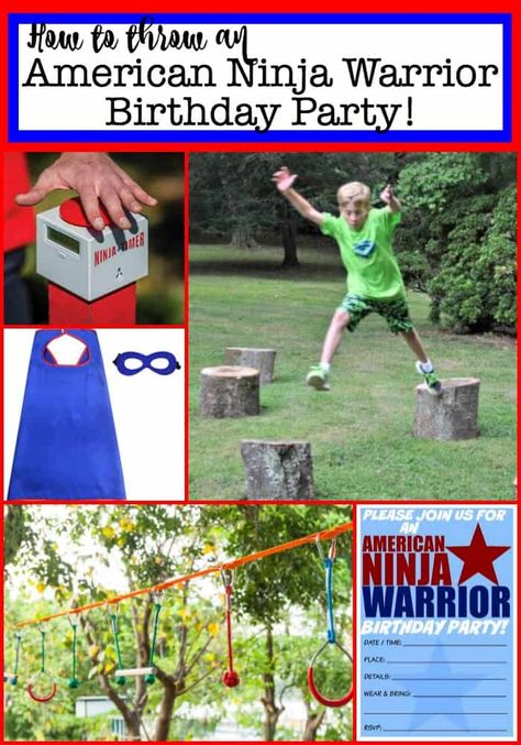 When it came time to plan my son's 11th birthday party- there was no doubt what he wanted to do- hold his own backyard American Ninja Warrior Birthday Party competition! Constructing a course in your backyard that matches the American Ninja Warrior theme and obstacles, but at a level that kids can actually do- is a challenge of its own! America Ninja Warrior Party, American Ninja Warrior Party Cake, American Ninja Warrior Party Favors, Ninja Warrior Birthday Party, Ninja Warrior Party, America Ninja Warrior, American Ninja Warrior Obstacles, American Ninja Warrior Party, Kids Ninja Warrior