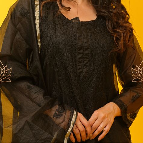 Radiate confidence and grace with our black Inara Suit Set. The exquisite Chikankari detailing highlights the beauty of traditional craftsmanship in a modern design. #InaraSuitSet #TheHouseOfIndu #Chikankari #SophisticatedStyle Chikankari Suits, Radiate Confidence, July 17, Suit Set, Sophisticated Style, The Beauty, The House, Modern Design, Highlights