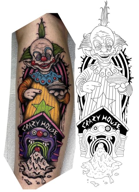 Simple Clown Tattoo Outline, Killer Klowns Tattoos, Killer Klowns From Outer Space Tattoos, Clown Tattoo Stencil, Killer Clown Tattoo, Art The Clown Drawing, Art The Clown Tattoo, Horror Tattoo Stencil, Clown Tattoo Design