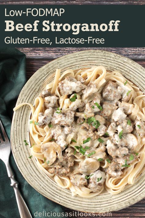 Low FODMAP Classic Beef Stroganoff - Delicious as it Looks Low Fodmap Macaroni Salad, Fodmap Slow Cooker, Classic Beef Stroganoff, 2023 Meals, Ground Beef Dinner Recipes, 2024 Meals, Fodmap Recipes Dinner, Beef Dinner Recipes, Low Fodmap Recipes Dinner