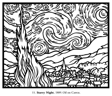 Van Gogh Coloring, Istoria Artei, Tree Coloring Page, Arte Van Gogh, The Starry Night, Van Gogh Art, Starry Night Van Gogh, Famous Art, Color Pages