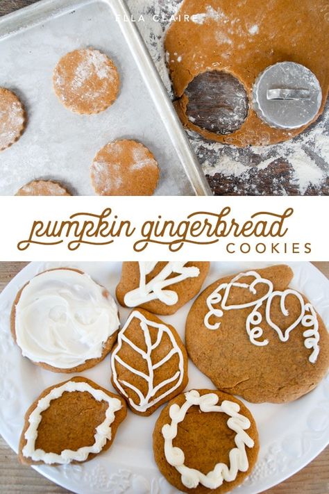 Spiced pumpkin gingerbread cookies- a delicious Fall treat- rolled cookie can be cut into any shape and decorated. #holidays #baking #gingersnaps #gingerbread #pumpkinrecipes #Fallbaking Gingerbread Pumpkin, Pumpkin Cookies Decorated, Gingerbread Cookies Recipe, Cookies Pumpkin, Pumpkin Gingerbread, Halloween Cookie Recipes, Gingerbread Cookies Decorated, Cut Out Cookie Recipe, Soft Gingerbread Cookies