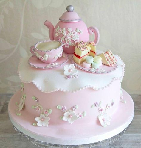 Tea Party Cake Birthday, Nurse Cake, Teapot Cake, Nursing Cake, Afternoon Tea Cakes, Tea Party Cake, Tea Party Ideas, Tea Party Birthday, Girl Cake