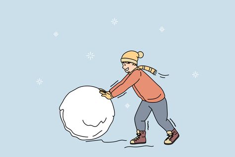 Make Snow, Snow Illustration, Winter Drawings, Ball Drawing, Snow Ball, Playing Outside, Human Figure Drawing, Flat Vector Illustration, How To Make Snow