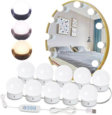 HELOIE Led Vanity Mirror Lights,15Ft Vanity Lights for Makeup Dressing Mirror Lighting,10 Dimmable Bulbs,Adjustable Light Color & Brightness,USB Cable,Mirror not Included - Amazon.com Vanity Mirror Lights, Bulb Mirror, Mirror Lighting, Led Vanity Mirror, Mirror Lights, Led Vanity Lights, Vanity Lights, Dressing Mirror, Led Vanity