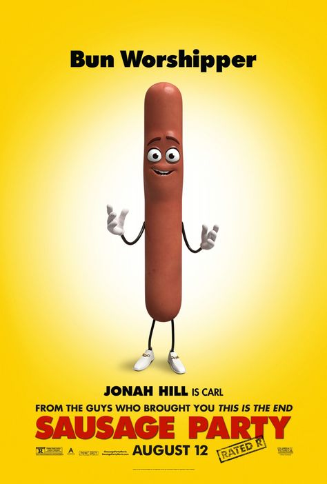 Sausage Party Movie, Animated Movie Posters, Sausage Party, Dog Clip Art, Party Characters, Party Cartoon, Grilled Sausage, Fantasy Props, Movies 2016