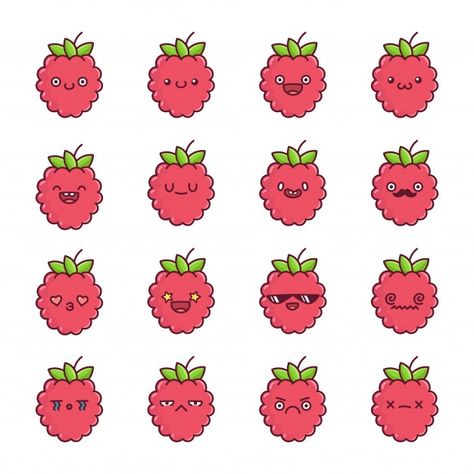 Raspberry Doodle, Raspberry Cartoon, Raspberry Aesthetic, Fruit Doodle, Notes Stickers, Merry Berry, Fruit Icons, Fruit Cartoon, Raspberry Fruit