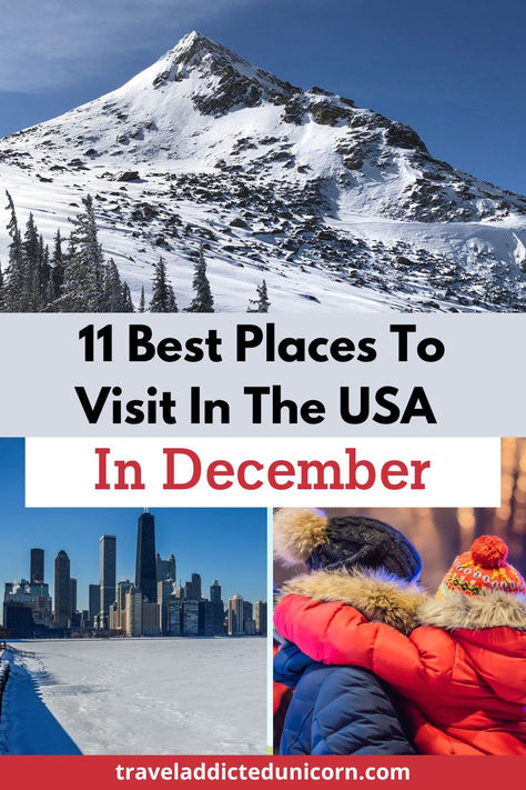 Looking for the best places to visit in the USA in December? This blog post has you covered! From festive cities to winter wonderlands, discover top destinations that shine in December—from snowy mountain escapes to warm holiday getaways. Whether you’re craving a cozy retreat, a bustling holiday market, or sunny beaches, these U.S. spots are perfect for a December vacation. Click to explore the best U.S. travel spots for a magical winter trip! Travel In December, United States Travel Bucket Lists, Christmas Travel Destinations, Winter Trip, Magical Winter, Snowy Mountain, Mountain Travel, Relaxing Vacations, Travel Spots