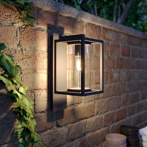 Front Door Lighting, Entrance Wall, Outdoor Entrance, Black Outdoor Wall Lights, Brown House, Outdoor Light Fixtures, Outdoor Wall Lantern, Outdoor Light, Wall Lantern