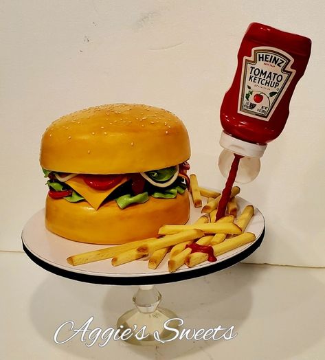 Ketchup Cake, Cake Sauce, Hamburger Cake, Burger Cake, Ketchup And Mustard, Heinz Tomato Ketchup, Burger And Fries, Tomato Ketchup, 50th Wedding Anniversary