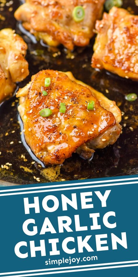 Honey Garlic Chicken Thighs are an easy weeknight meal that everyone will love. The honey and garlic combine in the perfect sauce, that goes perfectly over the chicken and rice. Honey Garlic Chicken Sauce, Baked Honey Garlic Chicken Thighs, Easy Honey Butter, Honey Chicken Thighs, Baked Honey Garlic Chicken, Easy Honey Garlic Chicken, Honey Baked Chicken, Honey And Garlic, Garlic Chicken Thighs