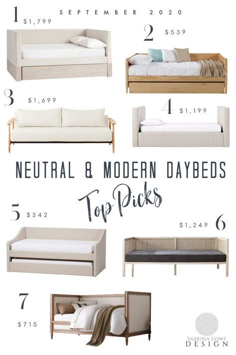 Top picks and my favorite products of neutral and modern daybeds Organic Modern Daybed, Studio Mcgee Daybed, Low Profile Daybed, Bedroom With Daybed And Desk, Daybed Office Guest Room Ideas Modern, Basement Daybed, Daybed For Nursery, Small Nursery With Daybed, Japandi Daybed