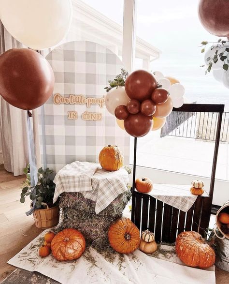 Pumpkin Patch Party Decorations, Fall 1st Birthday Themes, Pumpkin Patch Themed Birthday Party, Pumpkin Patch Theme Birthday, One Pumpkin Birthday, Fall Theme First Birthday Boy, First Birthday Pumpkin Theme Boy, First Harvest Birthday, Fall Themed First Birthday Boy