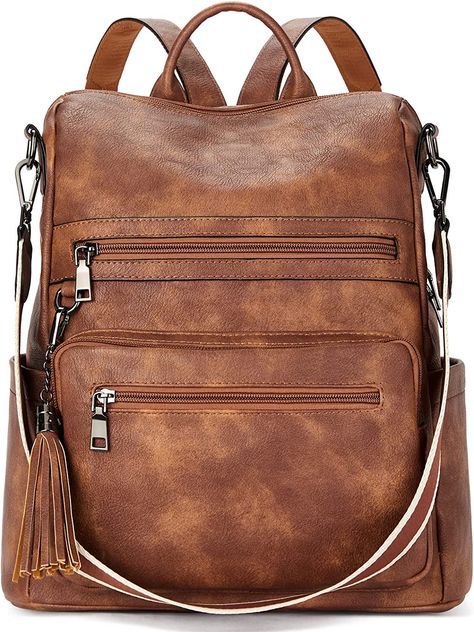 Telena Backpack for Women Vegan Leather Backpack Large Travel Backpack, College Shoulder Bag with Tassel Brown Backpack College, Mini Leather Backpack, Large Backpack Travel, Women Backpack Fashion, Bag With Tassel, Briefcase Women, Vegan Leather Backpack, Shoulder Bags For School, Anti Theft Backpack