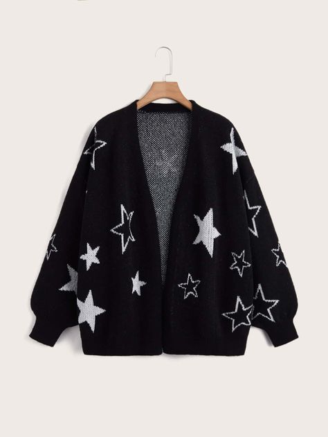 Plus Star Pattern Lantern Sleeve Cardigan Plus Size Cardigans, Cardigan Long, Star Pattern, Really Cute Outfits, Character Outfits, Dream Clothes, Lantern Sleeves, Gotham, Aesthetic Clothes