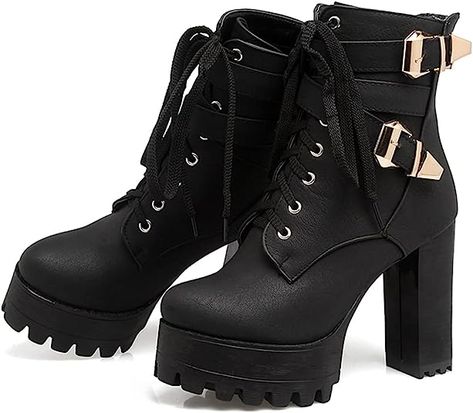 Cute Shoes Heels, Spring Boots, Boots Platform, Buckle Ankle Boots, Round Toe Shoes, Chunky High Heels, Girly Shoes, Zipper Boots, High Heel Boots Ankle