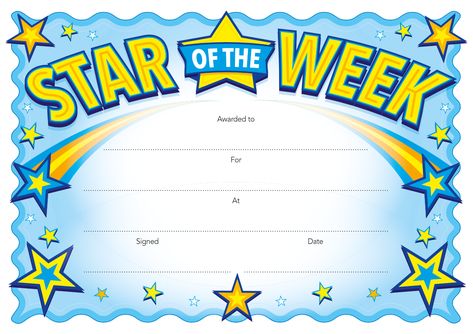 Star Of The Week Certificate Template Star Of The Week Certificate, Week Template, Student Of The Week, Student Of The Month, Star Of The Week, Printable Star, Awards Certificates Template, Star Students, Professional Powerpoint Templates