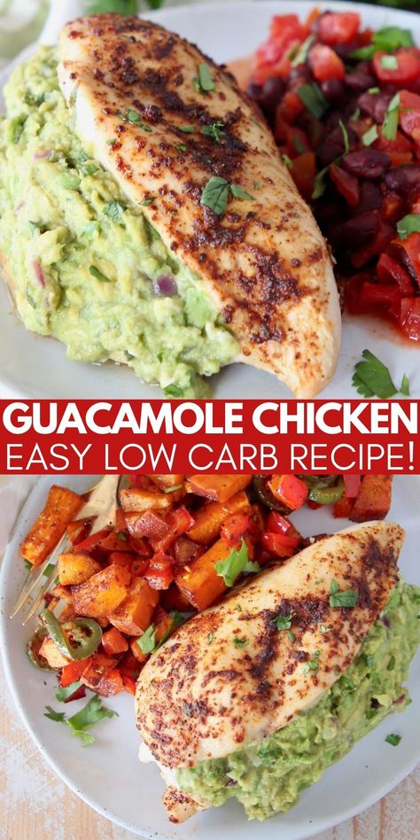 Low carb, whole30 and gluten free, Guacamole Stuffed Chicken is a healthy and delicious dish, that’s easy to make in 29 minutes! At only 3 net carbs per serving, it’s perfect for anyone on the Keto diet! Pair it with a salad or cauliflower rice for a low carb meal! Chicken And Guacamole, Guacamole Dishes Meals, Guacamole Meals Dinners, Chicken With Guacamole, Chicken With Guacamole Meals, Chicken Guacamole Recipe, Chicken And Guacamole Recipes, Recipes With Guacamole Dinners, Recipes Using Guacamole